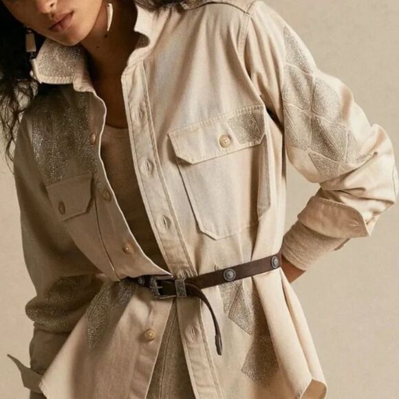 NWT Polo RALPH LAUREN SILVER BEADS EMBROIDERED COTTON SHIRT NEW WITH TAG US XL - Picture 3 of 16